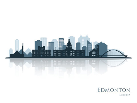 Edmonton skyline silhouette with reflection. Landscape Edmonton, Alberta. Vector illustration.