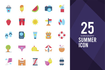 25 Summer Flat icon pack. vector illustration.