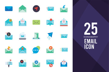 Fototapeta premium 25 Email Flat icon pack. vector illustration.