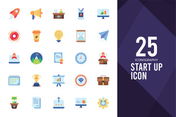 25 Start up Flat icon pack. vector illustration.