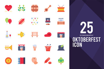 25 Oktoberfest Flat icon pack. vector illustration.