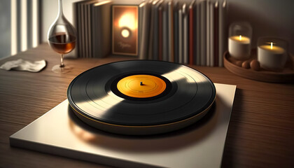 Vinyl player and vinyl record, generative AI.