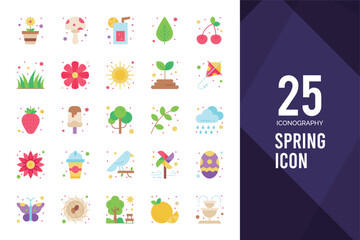 25 Spring Flat icon pack. vector illustration.