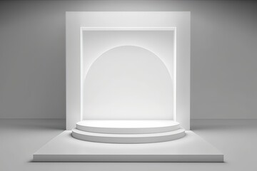 White blank Exhibition stage backdrop or empty product shelf display. Photo generative AI