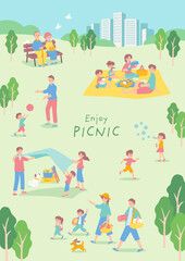 ピクニックを楽しむ人々　縦型