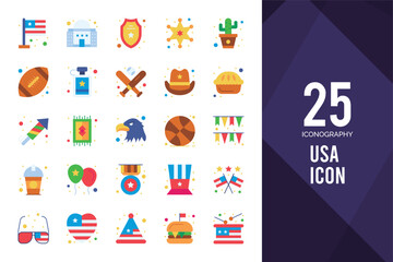 25 USA Flat icon pack. vector illustration.