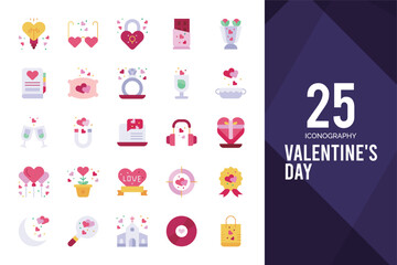 25 Valentine's Day Flat icon pack. vector illustration.