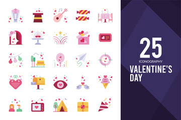 25 Valentine's Day Flat icon pack. vector illustration.