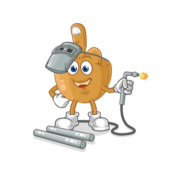 recommend clip art: middle finger welder mascot. cartoon vector