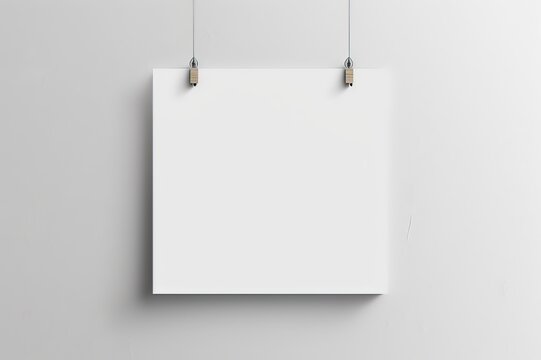 White blank poster mockup suspended on wall ready for designs. Photo generative AI