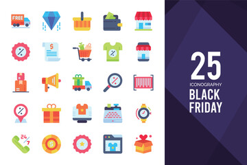25 Black Friday Flat icon pack. vector illustration.