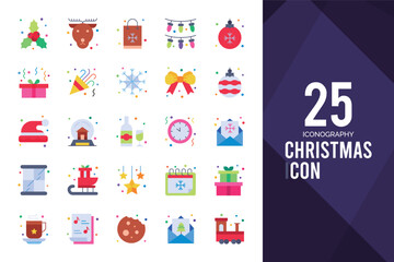 Fototapeta na wymiar 25 Christmas Flat icon pack. vector illustration.