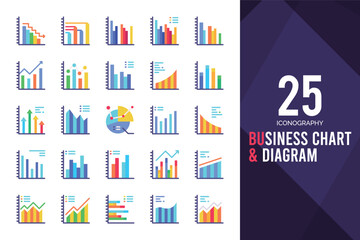25 Business Chart and Diagram Flat icon pack. vector illustration.