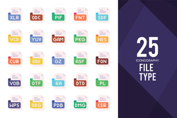 25 File Type Flat icon pack. vector illustration.