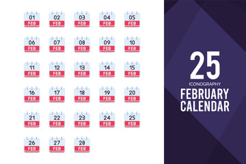 Fototapeta na wymiar 25 February Calendar Flat icon pack. vector illustration.