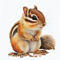 Portrait of a cute baby chipmunkl, watercolor illustration