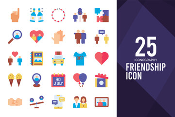 25 Friendship Flat icon pack. vector illustration.