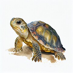 Obraz premium Portrait of a cute turtle watercolor illustration