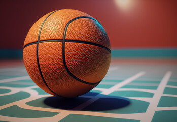 Obraz premium Basketball ball on the sport court. Close-up... Generative AI 