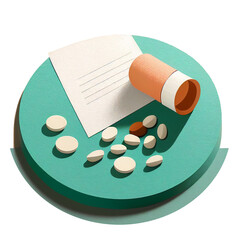 Pills prescriptions Rx in simple graphic style, clean cartoon circle graphic, medicine medical health care, drugs, over-the-counter prescribed pill bottle and doctor's script (generative AI, AI)