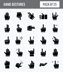 25 Hand Gestures Glyph icon pack. vector illustration.