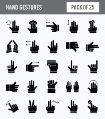 25 Hand Gestures Glyph icon pack. vector illustration.