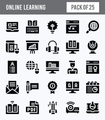 25 Online Learning Glyph icon pack. vector illustration.