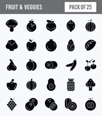 25 Fruit and Veggies Glyph icon pack. vector illustration.