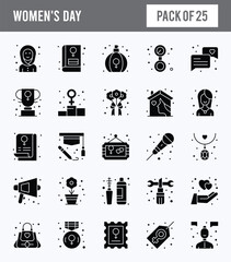 25 Women's Day Glyph icon pack. vector illustration.