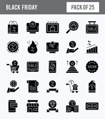 25 Black Friday Glyph icon pack. vector illustration.