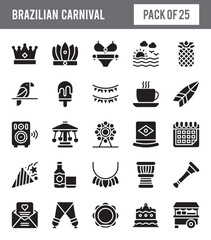 25 Brazilian Carnival Glyph icon pack. vector illustration.