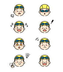 水泳教室　子ども　表情　イラスト　セット　男の子