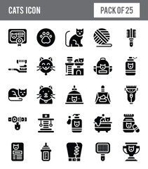 25 Cats Glyph icon pack. vector illustration.