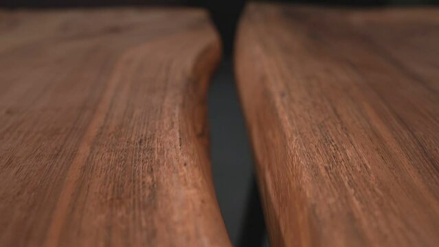 a wooden surface is slowly shown. slow motion video. table top. High quality Full HD video recording