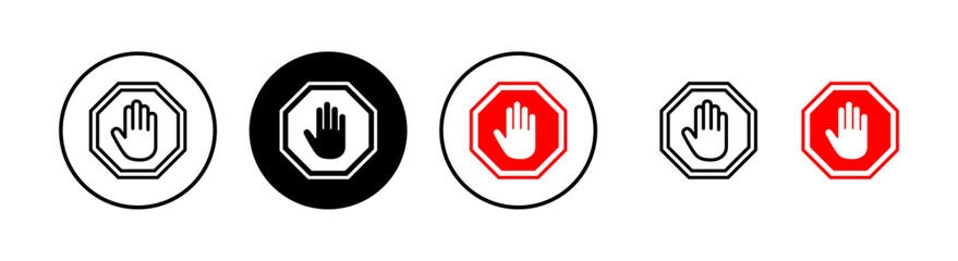 Obraz premium Stop icon vector illustration. stop road sign. hand stop sign and symbol. Do not enter stop red sign with hand