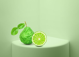 fresh bergamot with leaves on white background for product display or exhibition 3d rendering - obrazy, fototapety, plakaty