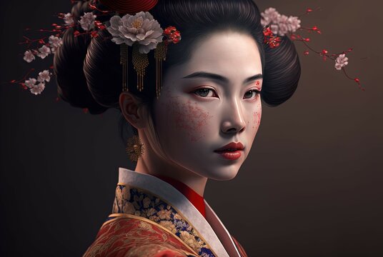 Beautiful Geisha. Generative AI, non-existent person.	