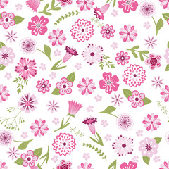 Fototapeta na wymiar Seamless pink flowers pattern, pritn for clothes, fabric