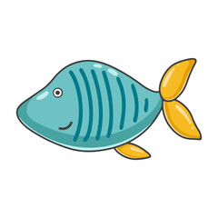 Funny striped fish baby character. Cute underwater sea dweller, isolated vector illustration. Aquatic animal clip art