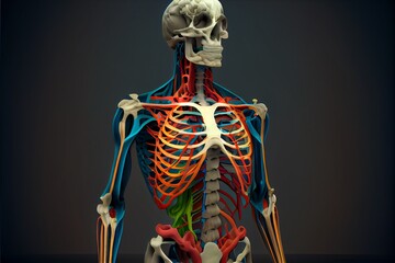 Human body anatomy, skeleton, on a black background, illustration - obrazy, fototapety, plakaty