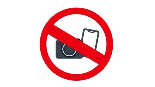 Photography and camera is not allowed in the area photography prohibited region sign animation