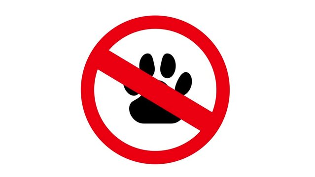 No pets allowed in the area warning round sign animation