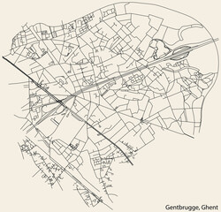 Detailed hand-drawn navigational urban street roads map of the GENTBRUGGE MUNICIPALITY of the Belgian city of GHENT, Belgium with vivid road lines and name tag on solid background