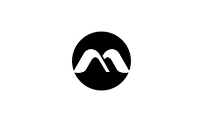 Abstract M or W letter logo negative space in circle