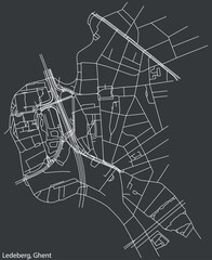 Detailed hand-drawn navigational urban street roads map of the LEDEBERG MUNICIPALITY of the Belgian city of GHENT, Belgium with vivid road lines and name tag on solid background