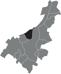 Black flat blank highlighted location map of the WONDELGEM MUNICIPALITY inside gray administrative map of GHENT, Belgium