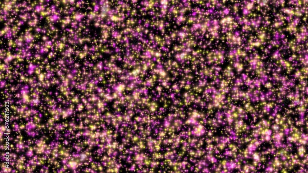 Sticker pink and yellow blurred particles and shiny stars twinkle at 60fps on a 4k loop background.
