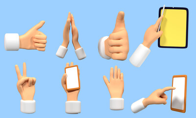 set of 3d icon business, hand, technology. and communication, for element user interface or apps, web and mobile