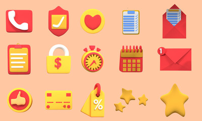 set of 3d icon business, hand, technology. and communication, for element user interface or apps, web and mobile