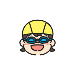 水中メガネをつけた子どものイラスト　女の子